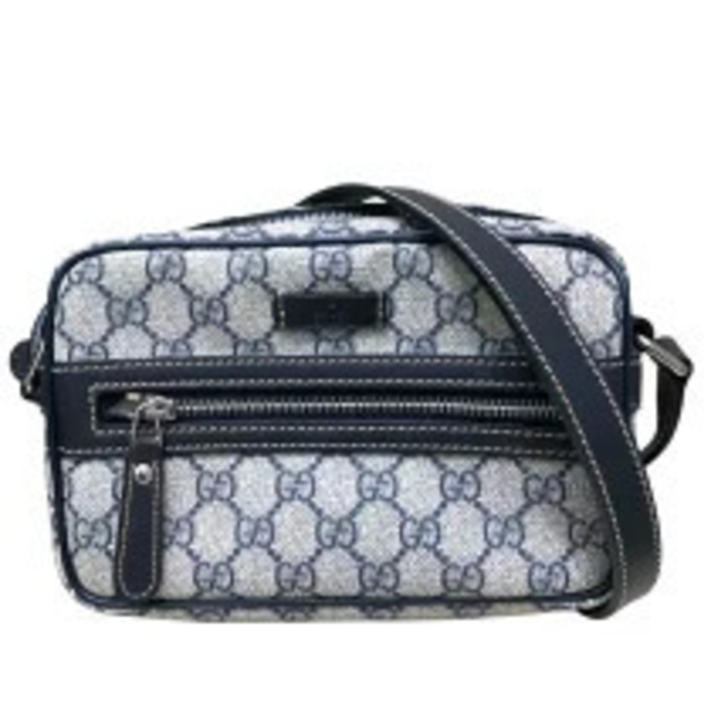 Gucci GG Supreme Shoulder Bag Navy Blue Leather